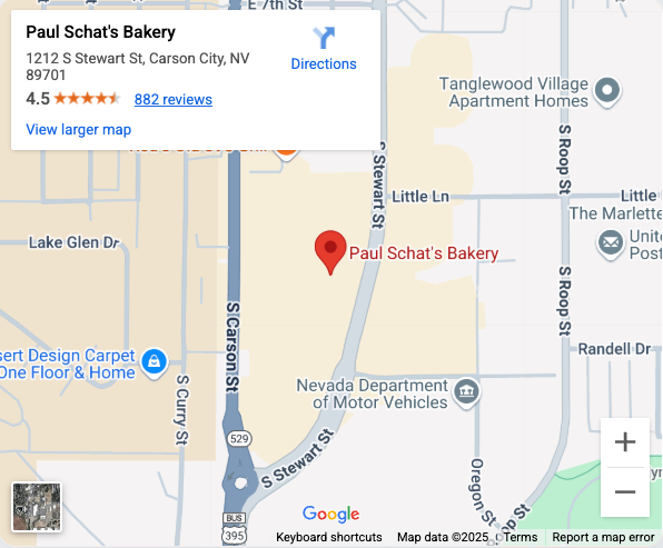 Map to Paul Schat's Bakery in Carson City, NV