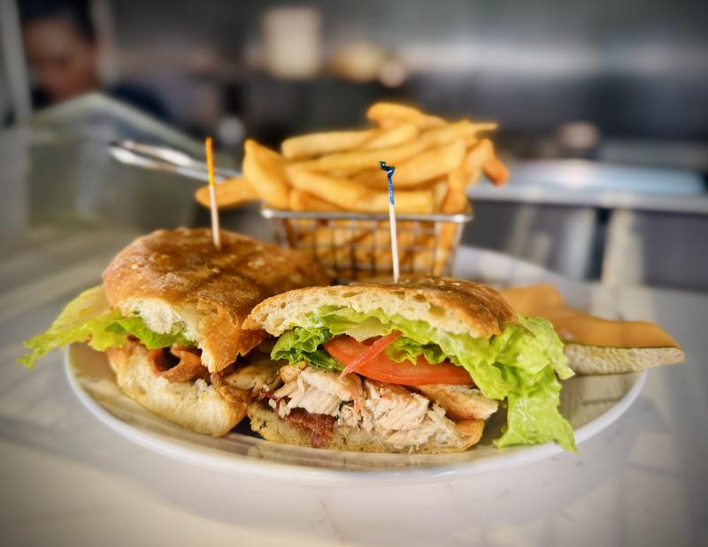 Grilled chicken sandwich with fries