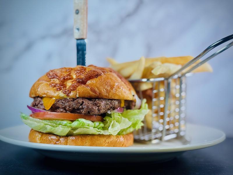 Gourmet burger with fresh fries