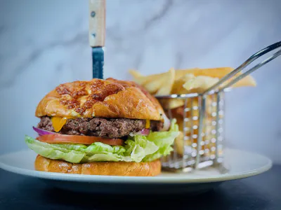 Gourmet burger with fresh fries