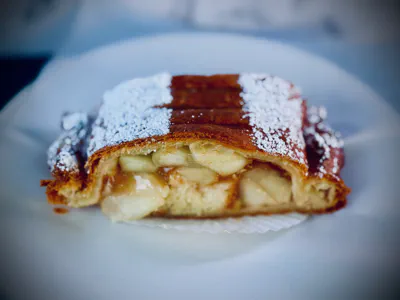 Traditional apple strudel with delicate pastry layers