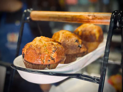 Fresh blueberry muffins baked daily